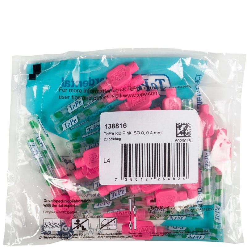 [Australia] - TePe Interdental Brush, Original, Pink, 0.4 mm/ISO 0, 20pcs, plaque removal, efficient clean between the teeth, tooth floss, for narrow gaps 1x20 pcs Pink (Size 0) 