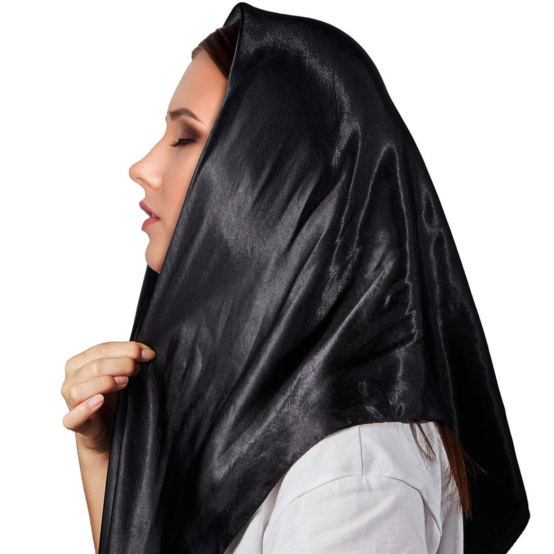 [Australia] - 2 Pieces Silk Head Scarf for Women Sleeping Hair Wrapping Night Satin Scarf Black 