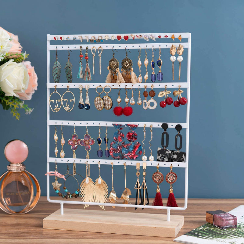 [Australia] - Earrings Organizer 5-Layer 100 Holes Ear Stud Holder Earring Display Stand Wooden Base Jewelry Organizer for Hanging earrings white 