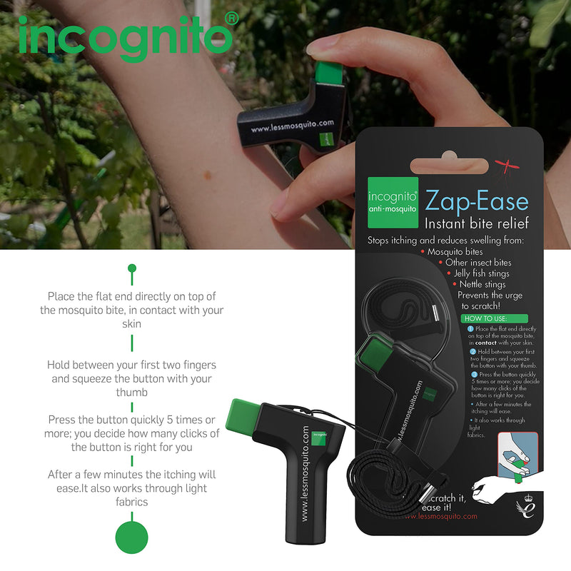 [Australia] - INCOGNITO Zap Ease Electronic Insect Sting & Bite Relief for Up to 1,000 Bites - Works on Mosquito, Bug & Biting Insects - That Can Be Used at Home & for Travels, Black, 25 g 