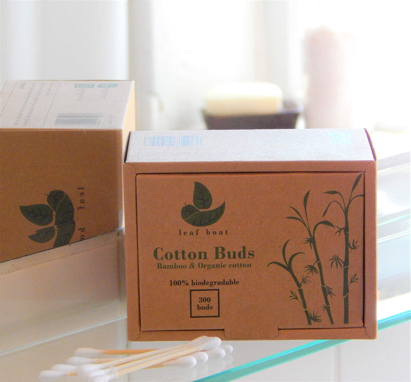 [Australia] - LEAF BOAT Bamboo Cotton Buds | Cotton Buds for Ears, makeup cleaning, etc. | GOTS Certified Biodegradable, Eco-Friendly and Plastic Free | Vegan | Recycled Packaging | (Pack of 1 Box, 300 Buds) 