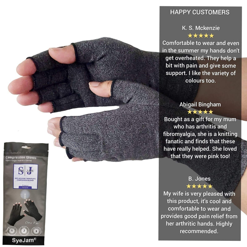[Australia] - SyeJam Arthritis Gloves Fingerless- Rheumatoid Arthritis Compression Gloves for Pain Relief - Grey (L) 1 Pair Grey (1 Pair) + Free Ebook L (Pack of 2) 