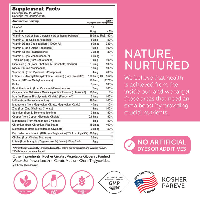 [Australia] - Zahler Prenatal Vitamin with DHA & Folate - DHA Supplements & Prenatal Multivitamin for Mother and Child - Kosher Prenatal DHA Prenatal Vitamins with Iron, Pre Natal Softgels 60 Count 60 Count (Pack of 1) 