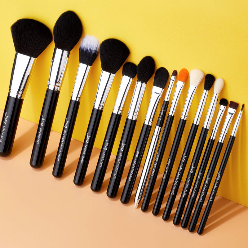 [Australia] - Jessup Pro Makeup Brushes 15 Pcs Makeup Brush Set Cosmetics Make Up Powder Foundation Eyeshadow Eyeliner Blending Lip Brush Tools (Black/Silver) T092 Black/Silver 