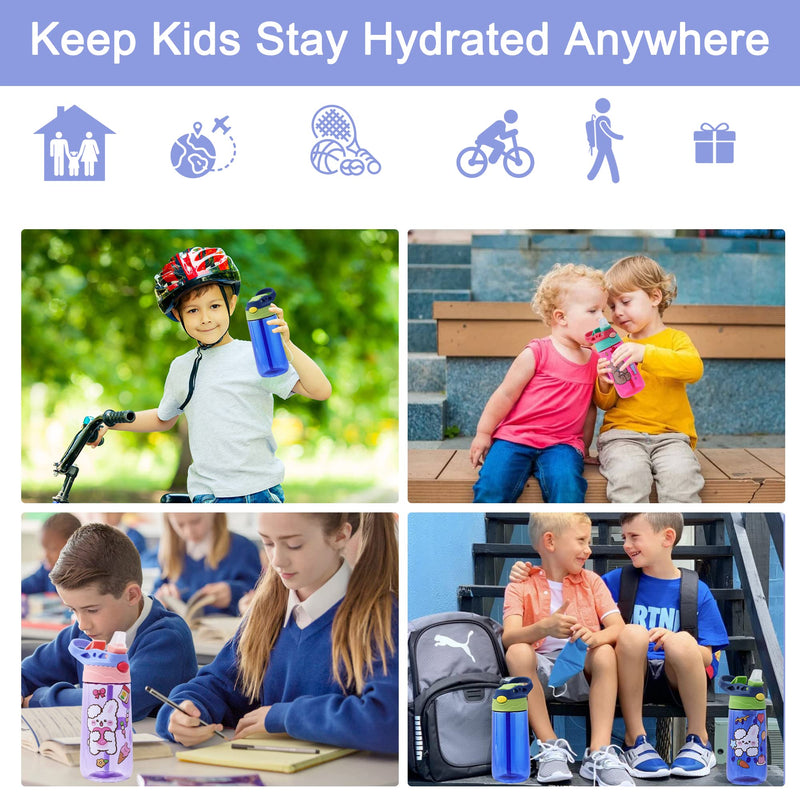 [Australia] - Kids Water Bottle with Straw for School Leak Proof 480ML Toddler Water Bottles BPA-Free for Boys & Girls (Blue) Blue 