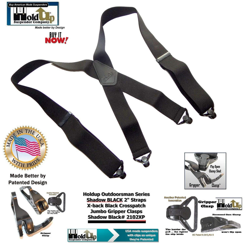 [Australia] - Holdup Suspender Company 2" Wide Shadow Black X-back Suspenders with Patented jumbo black Gripper Clasps 