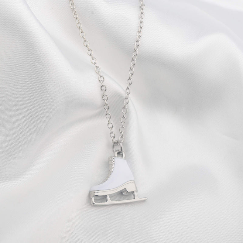 [Australia] - FUSTMW Skater Necklace Ice Skate Necklace White Enameled Figure Skating Pendant Team Sport Skater Jewelry Skate Lover Gift silver 