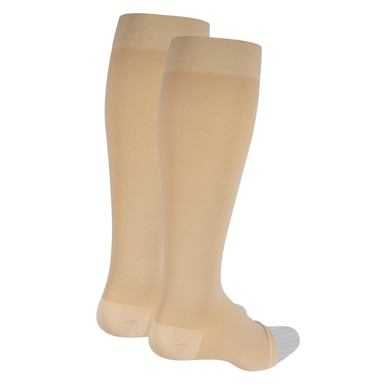 [Australia] - NuVein Medical Compression Stockings, 15-20 mmHg Support for Women & Men, Knee Length, Open Toe, Beige, Medium Medium (1 Pair) 