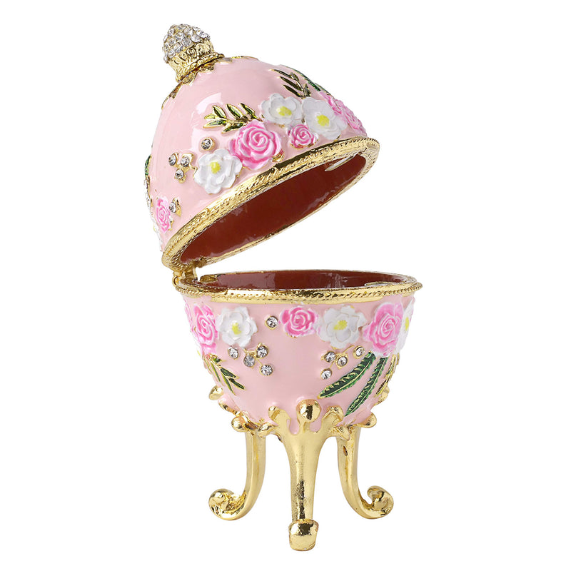 [Australia] - Apropos Hand- Painted Classic Vintage Style Faberge Egg with Rich Enamel and Sparkling Rhinestones Jewelry Trinket Box (Light Pink) Light Pink 