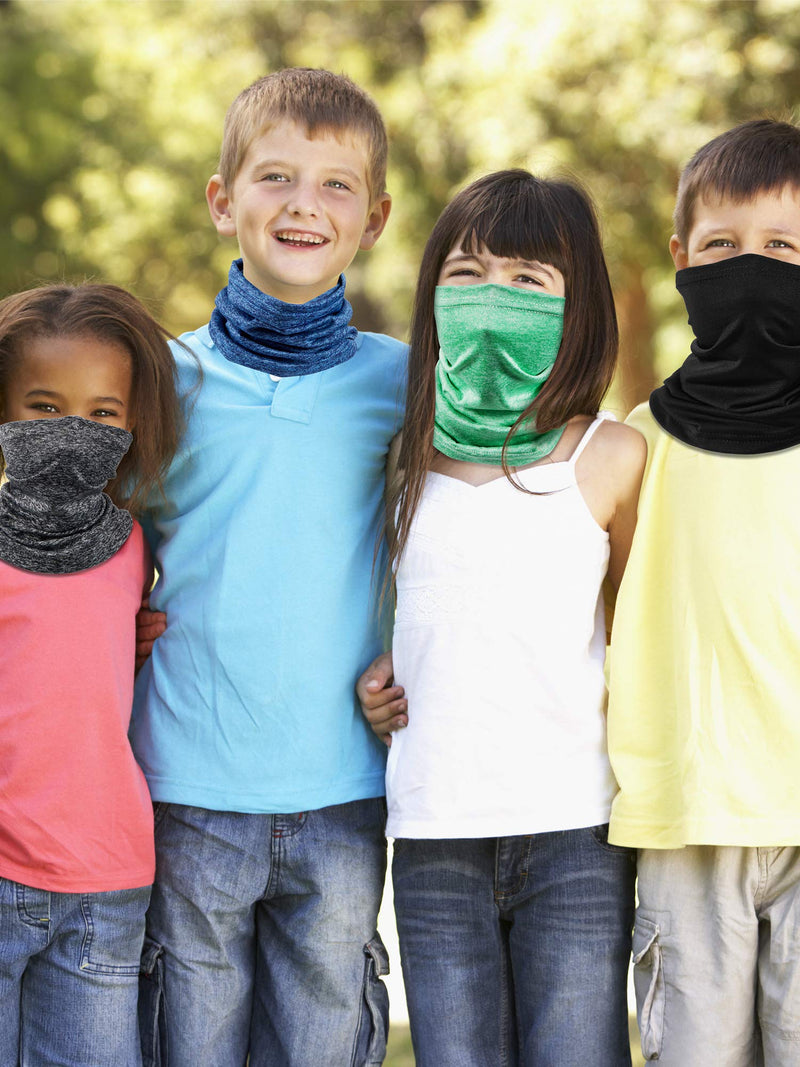 [Australia] - 4 Pieces Kids Neck Gaiter Unisex Face Cover Scarf UV Protection Bandana Balaclavas for Summer Black, Grey, Blue, Green 
