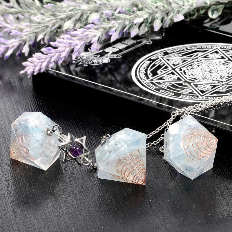 [Australia] - mookaitedecor Aquamarine Resin Crystal Point Gemstone Reiki Healing Pendulums for Dowsing Scrying Divination Meditation, Merkaba Star Dreamcatcher 