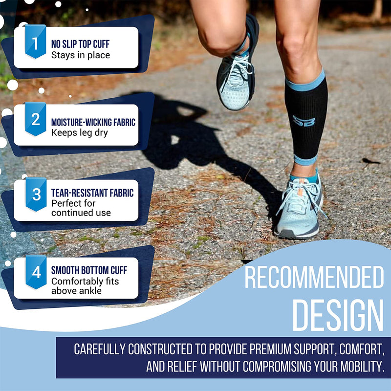 [Australia] - SB SOX Compression Calf Sleeves (20-30mmHg) for Men & Women - Perfect Option to Our Compression Socks - For Running, Shin Splint, Medical, Travel, Nursing, Cycling, and Leg Pain (Solid - Black, Large) Solid - Black 