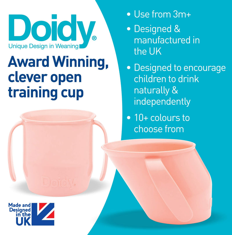 [Australia] - Doidy Cup - Training Sippy Cups for Toddlers & Babies - Unique Slanted Design Two Handles Baby Beaker - Great Weaning Cup for Milk, Water & Juice - Use from 3-6 Months to Toddler (Baby Pink) Baby Pink 