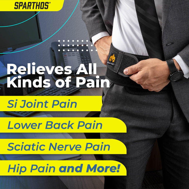 [Australia] - Sacroiliac Si Hip Belt by Sparthos - Relief from Si Joint, Sciatica, Pelvis, Lower Back Pain - Support Brace for Women and Men - for Sacral Nerve, Hip Loc Tilt Up Belts Braces (Black-REG) Regular (Fits Hip Size 30 in - 45 in) Black 