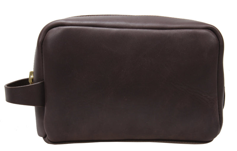 [Australia] - Iblue Leather Toiletry Bag Travel Dopp Kit Shaving Organizer Brown i517 (Dark Brown) dark brown 