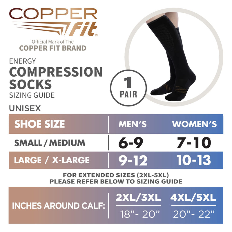 [Australia] - Copper Fit Energy Unisex Easy-On/Easy-Off Knee High Compression Socks Black Large-X-Large 