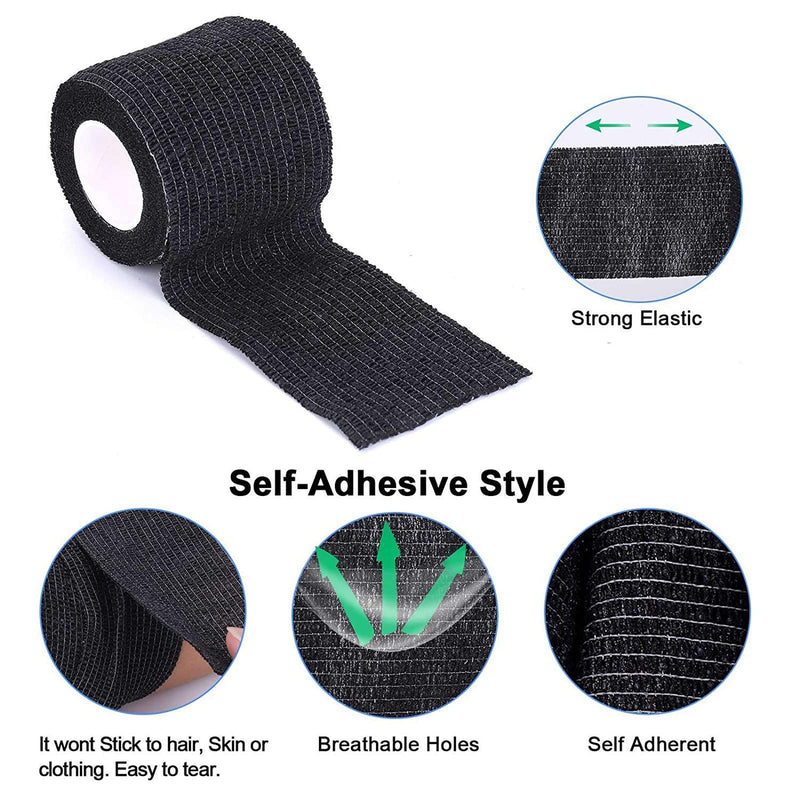 [Australia] - Self-adhesive Bandage - Unihuby 6pcs Grips Wrap Disposable Self Adhering Elastic Non-Woven for Handle Grip Tube Postoperative Wound Sports Protection (Black) Black 