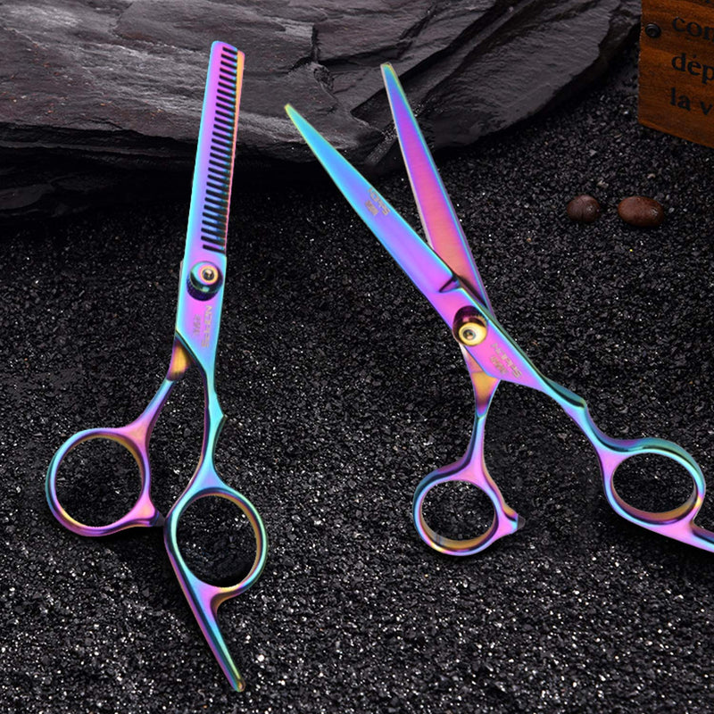 [Australia] - vfaejll Barber Hair Cutting Scissors Set Professional 11 PCS Colorful Hairdressing Salon Scissors Kit Stainless Steel Haircut Thinning Shears for Women/Men/Kids/Pets 