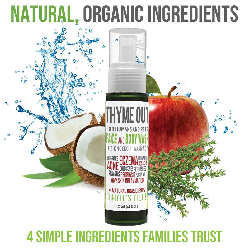 [Australia] - Thyme Out All-Natural Face Wash (210ml) - Organic Body Wash for Acne, Eczema, Poison Ivy and Psoriasis - Soothe Itch, Inflammation and Irritation - Convenient Foam Formula for Easy Application 