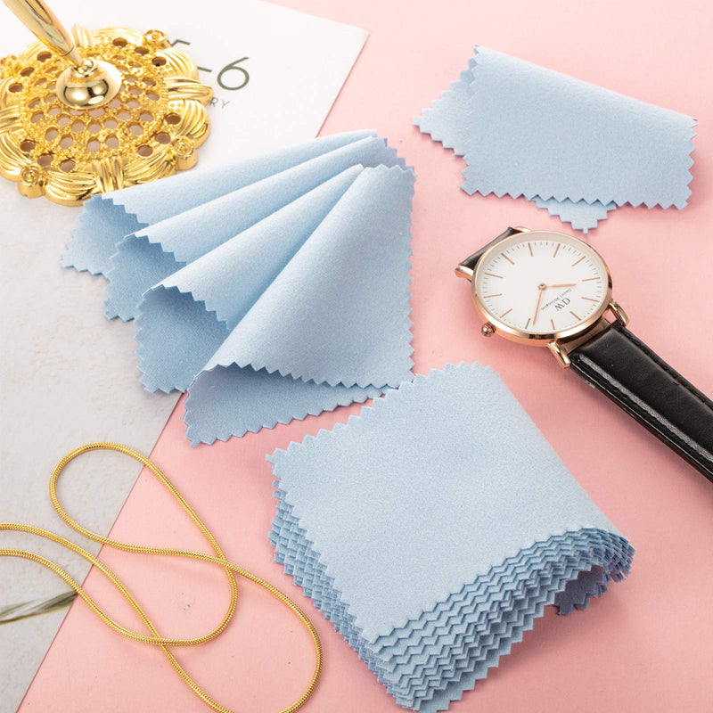 [Australia] - 200 Pieces Jewelry Cleaning Cloth Double-Sided Polishing Cloths Glasses Cleaning Cloths for Gold Silver and Platinum Jewelry Watch Coins Glasses, 2.36 x 3.15 Inch (Light Blue) Light Blue 