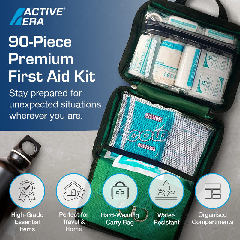 [Australia] - 90 Piece Premium First Aid Kit Bag - Includes Eyewash, 2 x Cold (Ice) Packs and Emergency Blanket for Home, Office, Car, Caravan, Workplace, Travel Green 