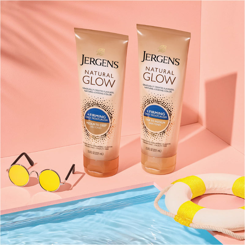 [Australia] - Jergens Natural Glow +FIRMING Body Lotion, Medium to Deep Skin Tone, 7.5 Fl Oz Sunless Tanning Daily Moisturizer, featuring Collagen and Elastin, Helps to Visibly Reduce Cellulite +Firming Daily Moisturizer, Medium to Deep, 7.5 Ounce 