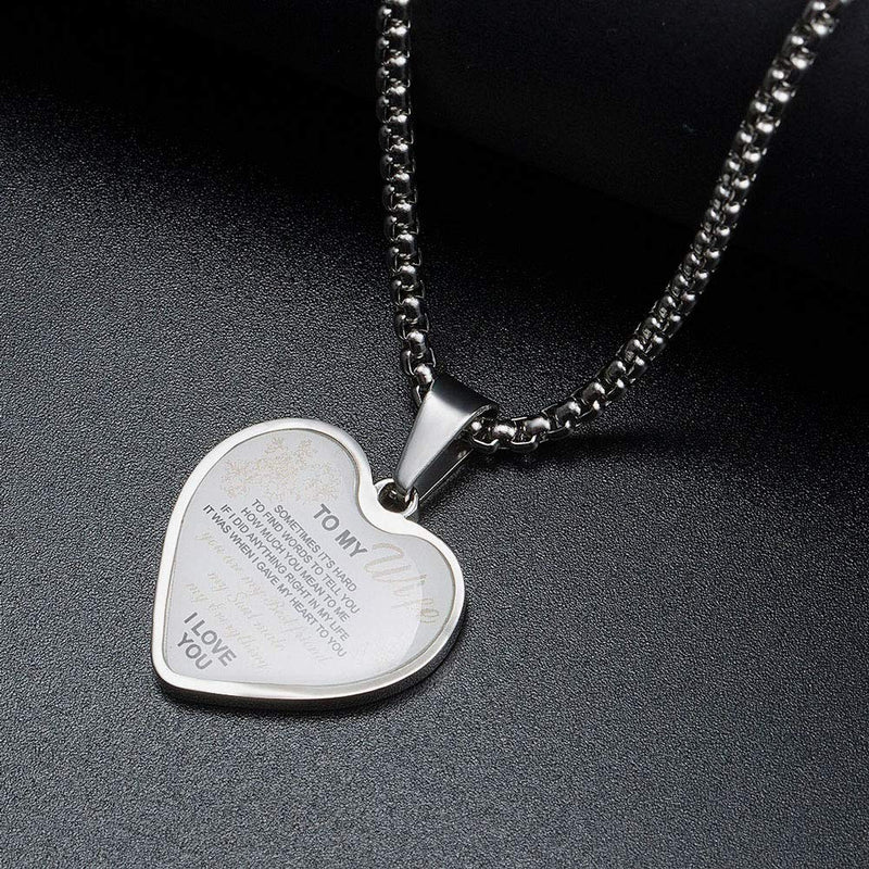 [Australia] - Wolentty Elegant Stainless Steel Wife Statement Necklace with Love Heart Pendant Jewelry Gift for Women Girls 