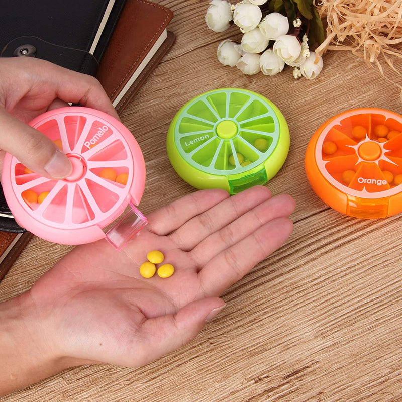[Australia] - Creative Portable Mini 7 Day Weekly Circular Shape Rotary Cute Fruit Style Pill Storage Case Box（Multicolor） Multicolor 