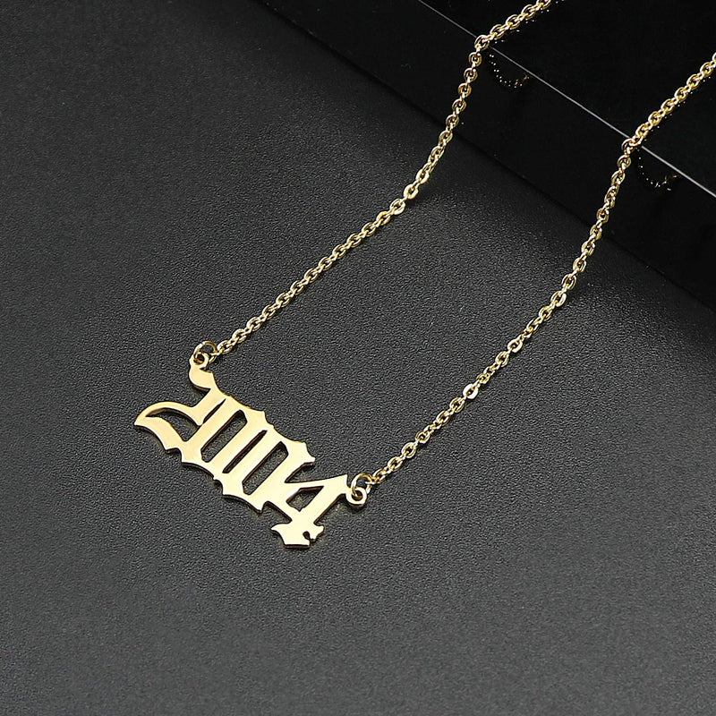 [Australia] - Personalized Birth year necklace Birthday Gift for Women and Girl Old English Arabic Mumerals Gold Plated Necklace 2004 