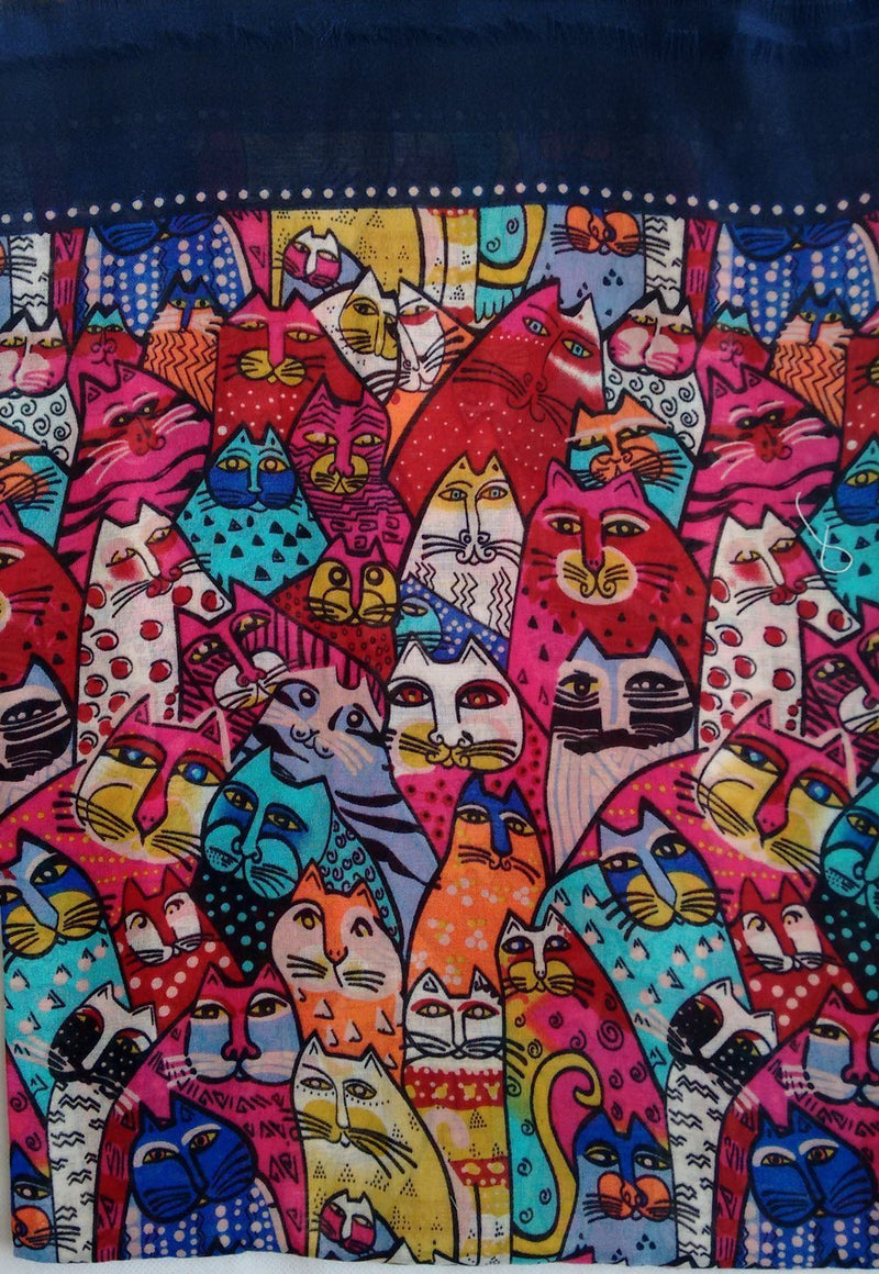 [Australia] - GlamLondon Women's Kitty Faces Cat Print Scarf Blue 