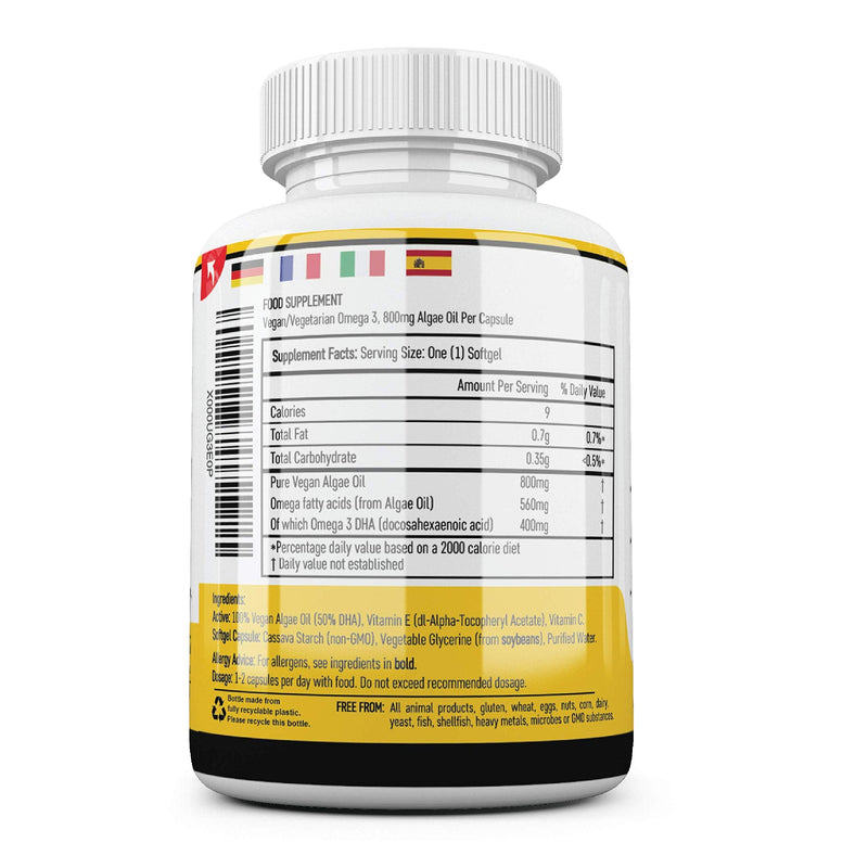 [Australia] - Vegan Omega 3 Algae Oil : 400mg DHA Per Capsule 60 Capsules, 2 Months Supply Plant Based Fish Oil Vegetarian Capsules. Suitable for All Plant Based Diets. 