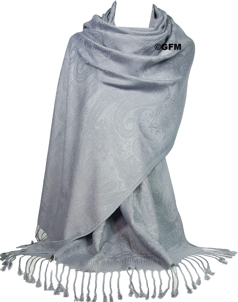 [Australia] - GFM Pashmina Style in Embossed Paisley Pattern Scarf (EP) S0-ep-hlbh - Silver Grey 