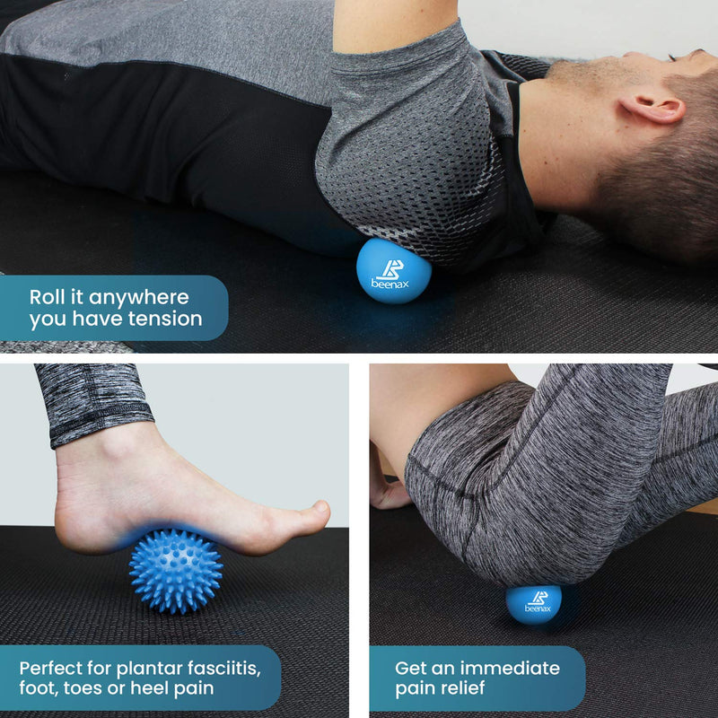 [Australia] - Beenax Lacrosse & Spiky Massage Ball Set - Perfect for Trigger Point Therapy, Myofascial Release, Plantar Fasciitis, Deep Tissue and Muscle Relief - Designed to Relieve Stress and Relax Tight Muscle Blue 