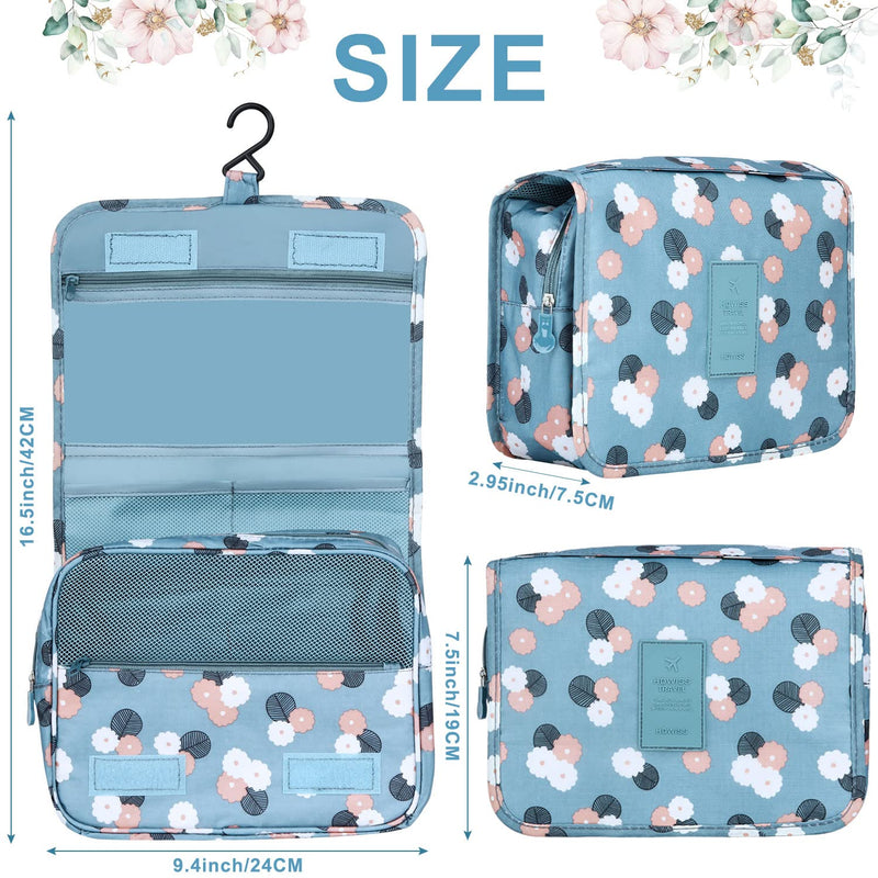 [Australia] - Travel Wash Bag Discoball Toiletry Bags with Compartment for Womens Girls Toiletries Storage Organizer, Hanging, Folding, Waterproof (Blue Flower) Blue Flower 