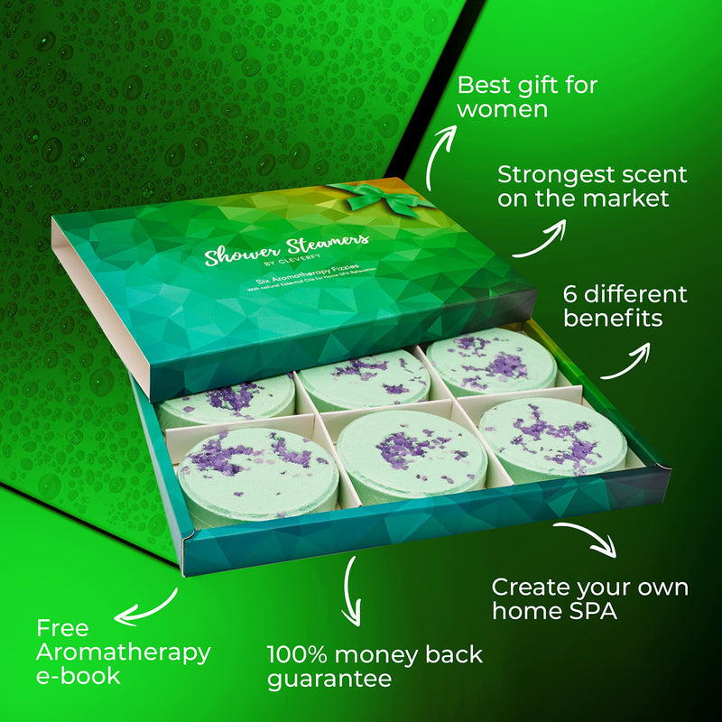 [Australia] - Cleverfy Shower Steamers Aromatherapy - Pack of 6 Shower Bombs for Sinus Relief and Refreshing Shower - Pamper Gifts for Women and Men. Green Set: Menthol & Eucalyptus Essential Oils 