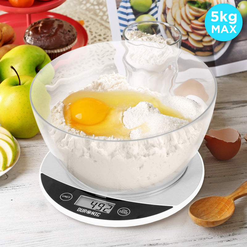 [Australia] - Duronic Kitchen Scales with Bowl KS300 for Baking Postal Parcel Weigh | Design with 1.5L Bowl | 5kg Capacity | Tare | 1g Precision 