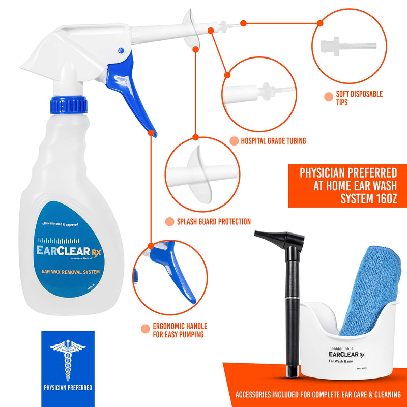 [Australia] - Ear Cleaning Kit by Nuance Medical EarClear Rx - Ear Wax Cleaning System for Adults & Kids- Flexible Tip Kit with Otoscope Penlight, Basin and 3 Disposable Tips and Microfiber Towel 