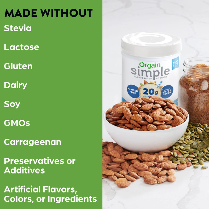 [Australia] - Orgain Simple Organic Vegan Protein Powder, Vanilla - 20g of Plant Based Protein, Made with Fewer Ingredients and Without Dairy, Gluten and Stevia, Kosher, Non-GMO, 1.25 Lb (Packaging May Vary) 
