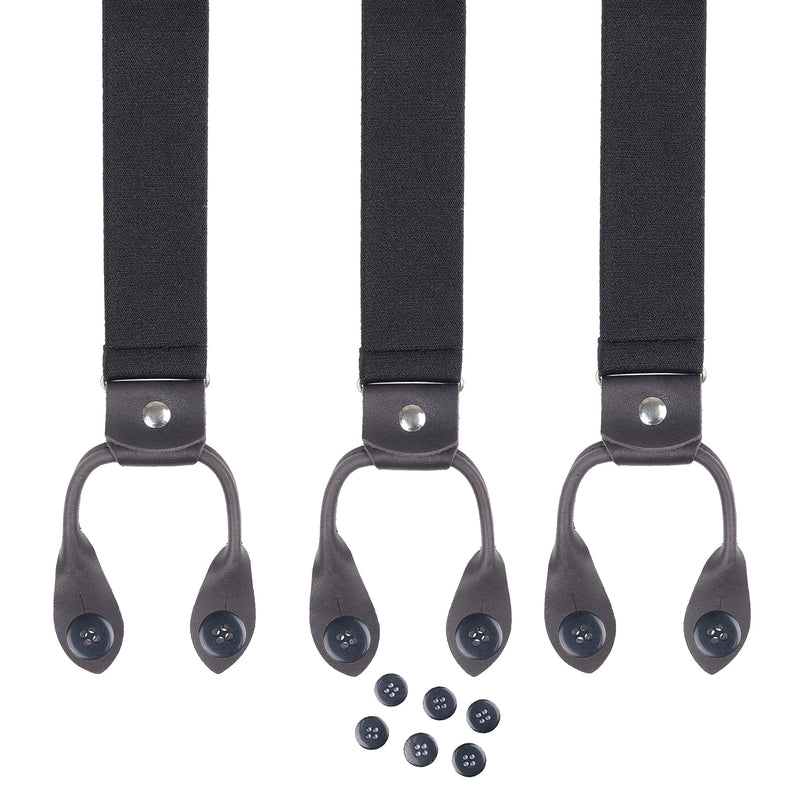 [Australia] - Men's Button End Tuxedo Suspenders - Real Leather - Y Back Style - Adjustable Black 