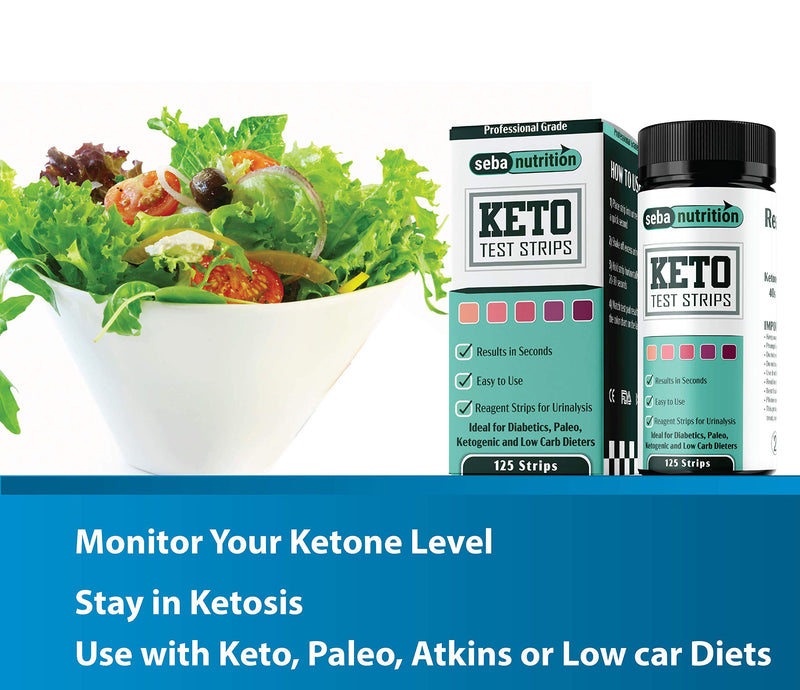 [Australia] - Seba Nutrition - Keto Urine Test Strips - 125 Urinalysis Test Sticks (5 X 25 Aluminum Sachets in a Bottle) - Design for Ketogenic and Low Carb Diets - Best for Accurate Meter Measurement of Ketones 