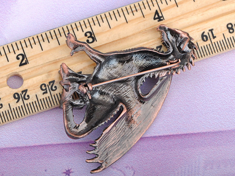 [Australia] - Alilang Antique Rust Gunmetal Fantasy Renaissance Medieval Dragon Pink Crystal Rhinestone Brooch Pin 
