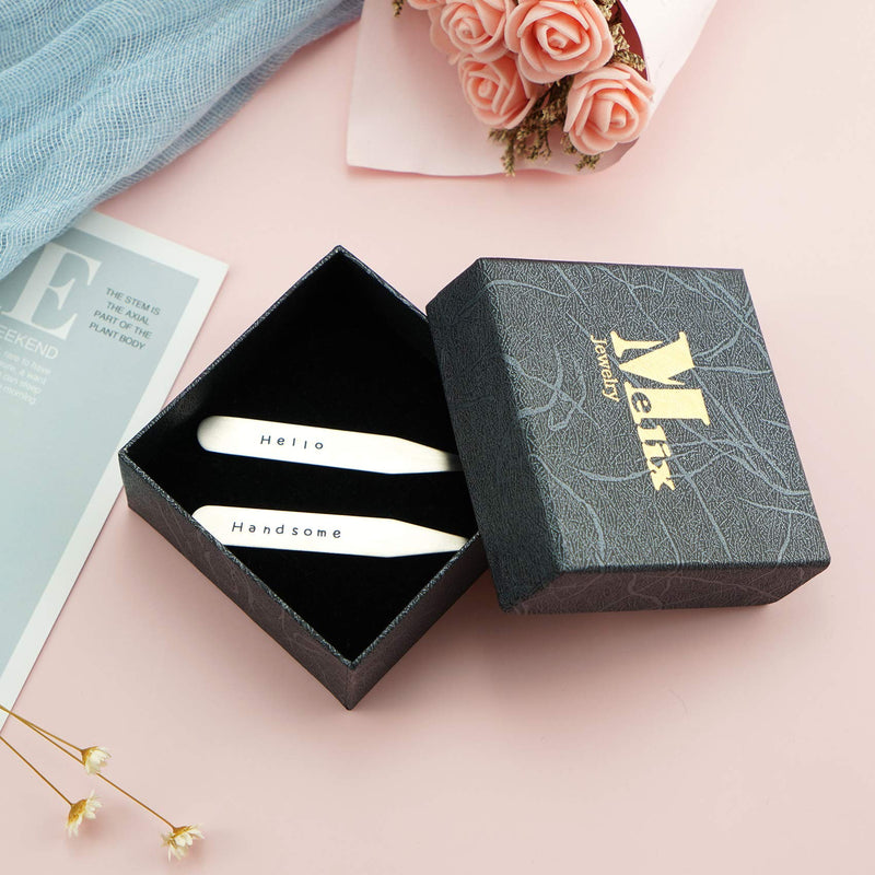 [Australia] - Collar Stays Boyfriend Gifts Hello Handsome Mens Collar Stay Valentine Gift for Him Anniversary Present White 