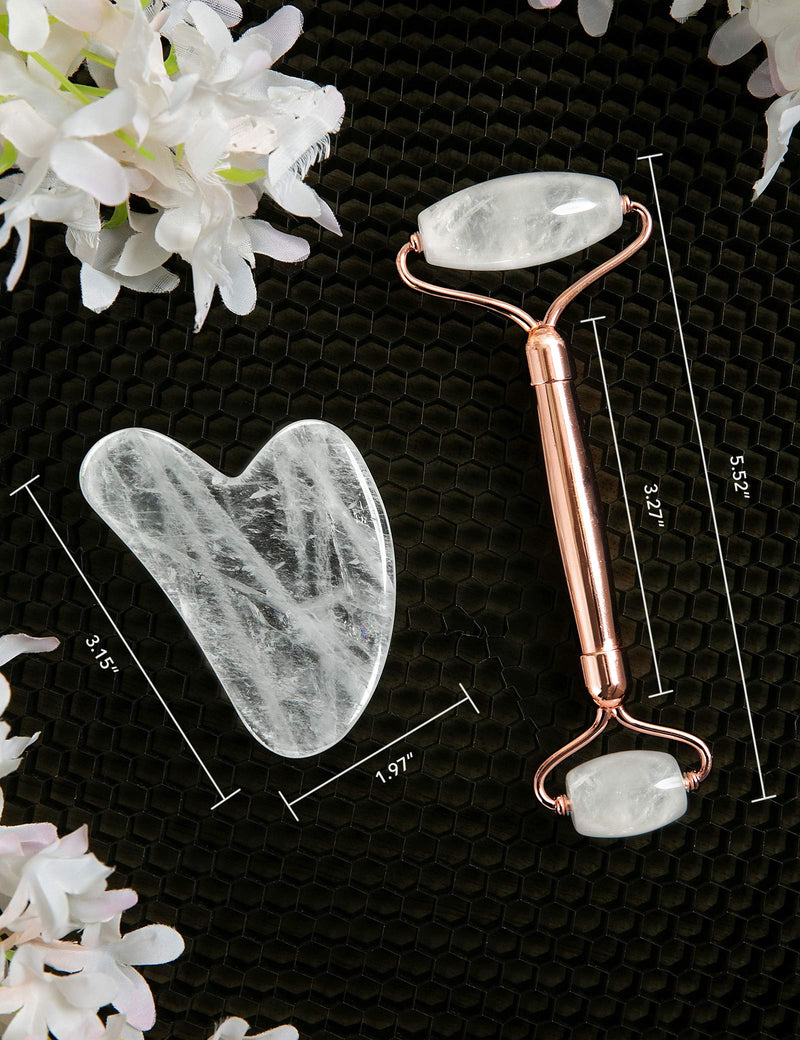 [Australia] - Gua Sha Jade Roller,Rose Quartz Face Roller Skin Care Tools,Beauty Facial Massager,Eye Roller For Puffy Eyes,Self Care Gifts For Women,HANABEE Skincare Sets & Kits (White Quartz) White Quartz 