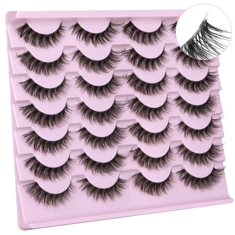 [Australia] - Newcally Eyelashes Natural Strip Cat Eye Lashes False Wispy Clear Lash Band 3D Fake Eyelashes Fluffy Volume Short Faux Mink Eyelashes 14 Pairs B- Cat Eye Clear Band 