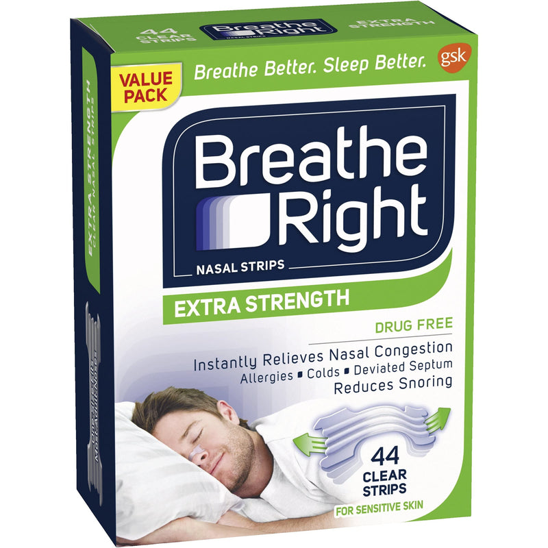 [Australia] - Breathe Right Extra Strength Clear Nasal Strips, Nasal Congestion Relief due to Colds & Allergies, Reduces Nasal Snoring caused by Nasal Congestion, Drug-Free, 44 count, Large 