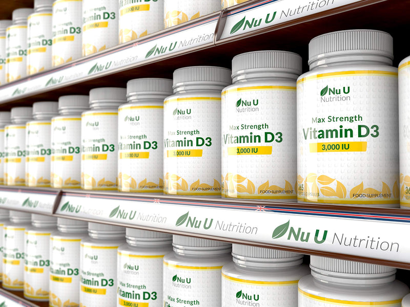 [Australia] - Vitamin D 3000 IU 365 Softgels (Full Year Supply) | Triple Strength Vitamin D3 Supplement | High Absorption Cholecalciferol | Gluten & Dairy Free by Nu U Nutrition 