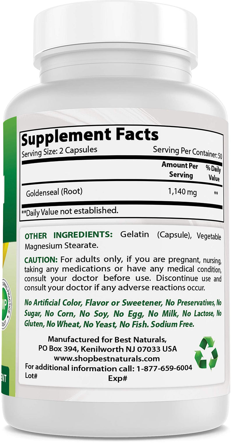 [Australia] - Best Naturals Goldenseal Root 570 mg 100 Capsules (100 Count (Pack of 1)) 100 Count (Pack of 1) 