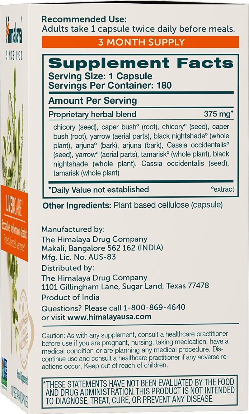 [Australia] - Himalaya LiverCare for Total Liver Support, Cleanse and Detox, Protects Cells & Enzymes, 375 mg, 180 Capsules, 90 Day Supply 