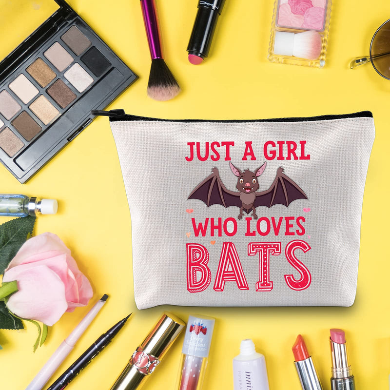 [Australia] - LEVLO Funny Bat Cosmetic Make up Bag Bat Lover Inspired Gift Just A Girl Who loves Bats Makeup Zipper Pouch Bag For Animal Lover, Who loves Bats, 