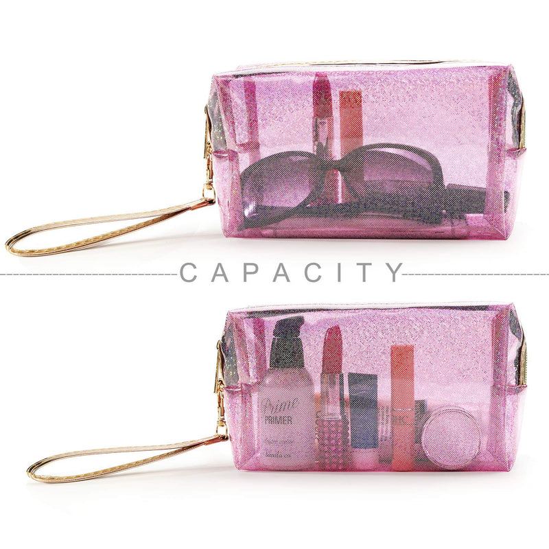 [Australia] - 4Pcs Waterproof Cosmetic Bags PVC Transparent Zippered Toiletry Bag with Handle Strap Portable Clear Makeup Bag Pouch for Bathroom, Vacation and Organizing 